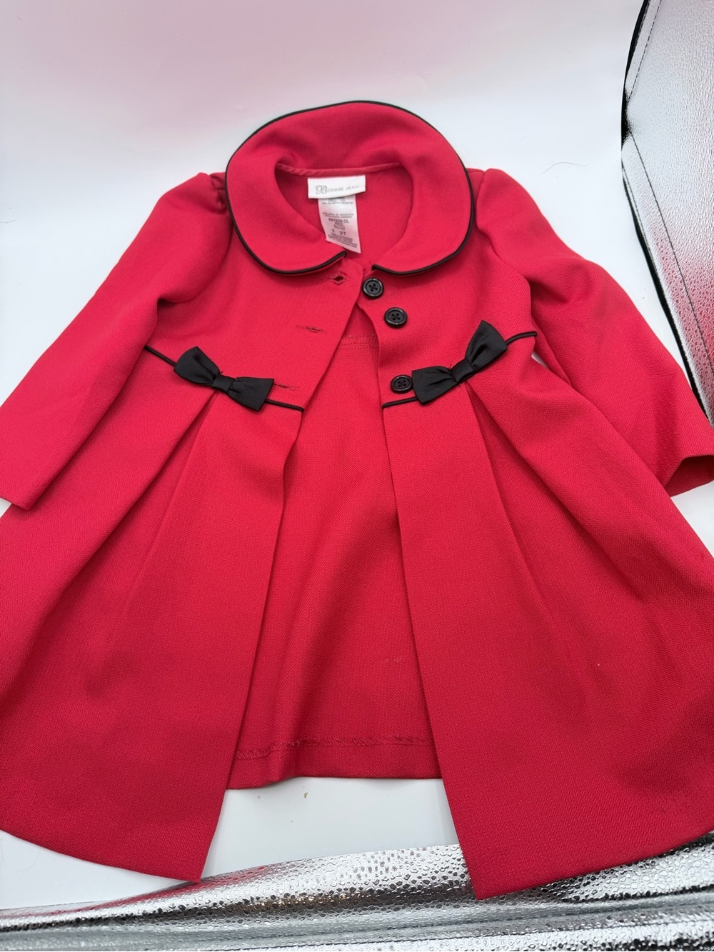 Girls Red Bow-Trim Dress and Coat Bonnie Jean